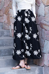 Embroidered A-Line Midi Skirt