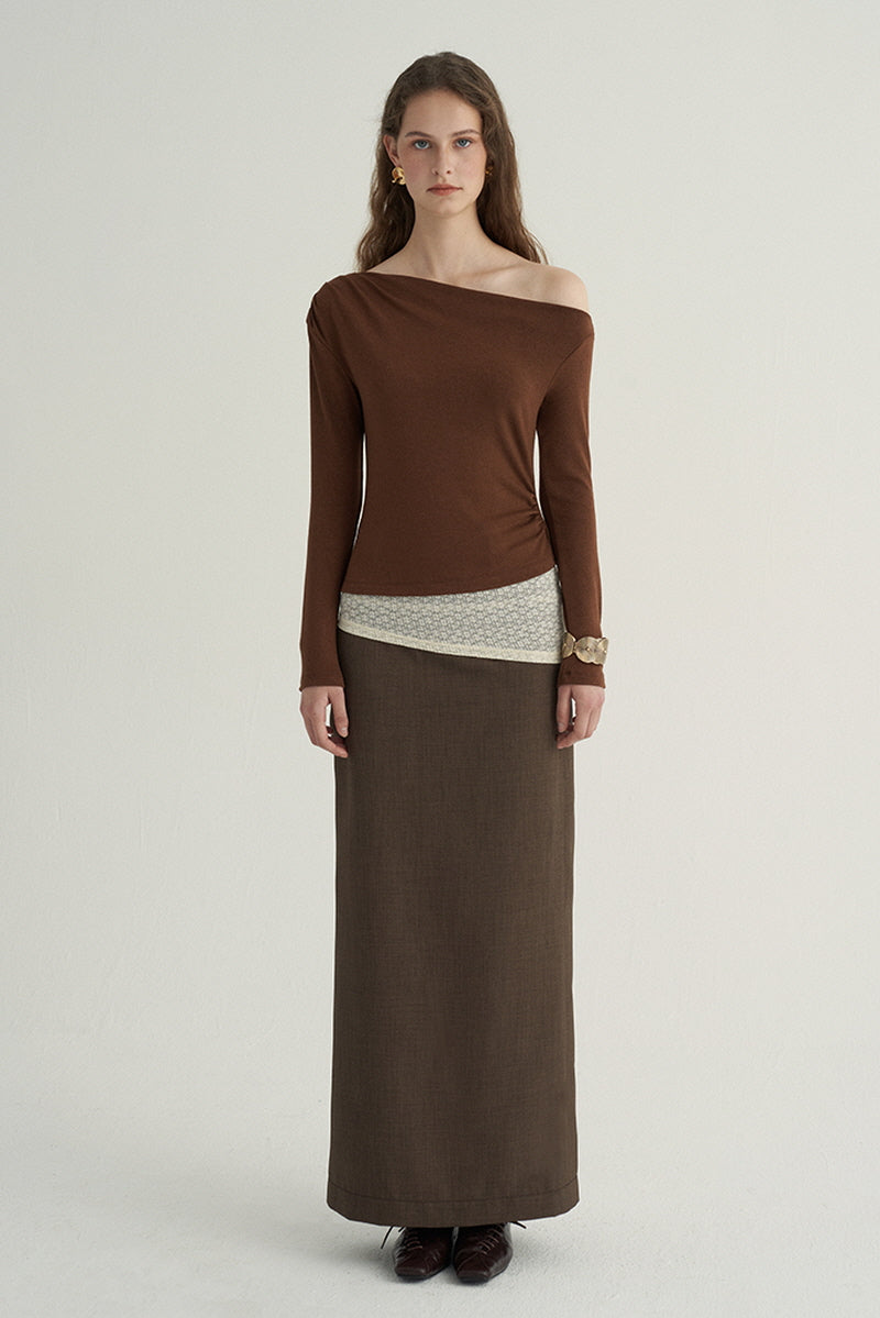 Asymmetric Waist Lace Panel Knit Top