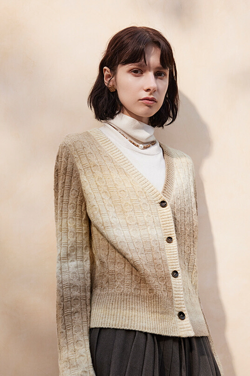 Gradient V-Neck Slouchy Knit Cardigan