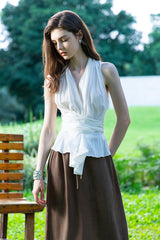Cross-Strap Ruffled Top