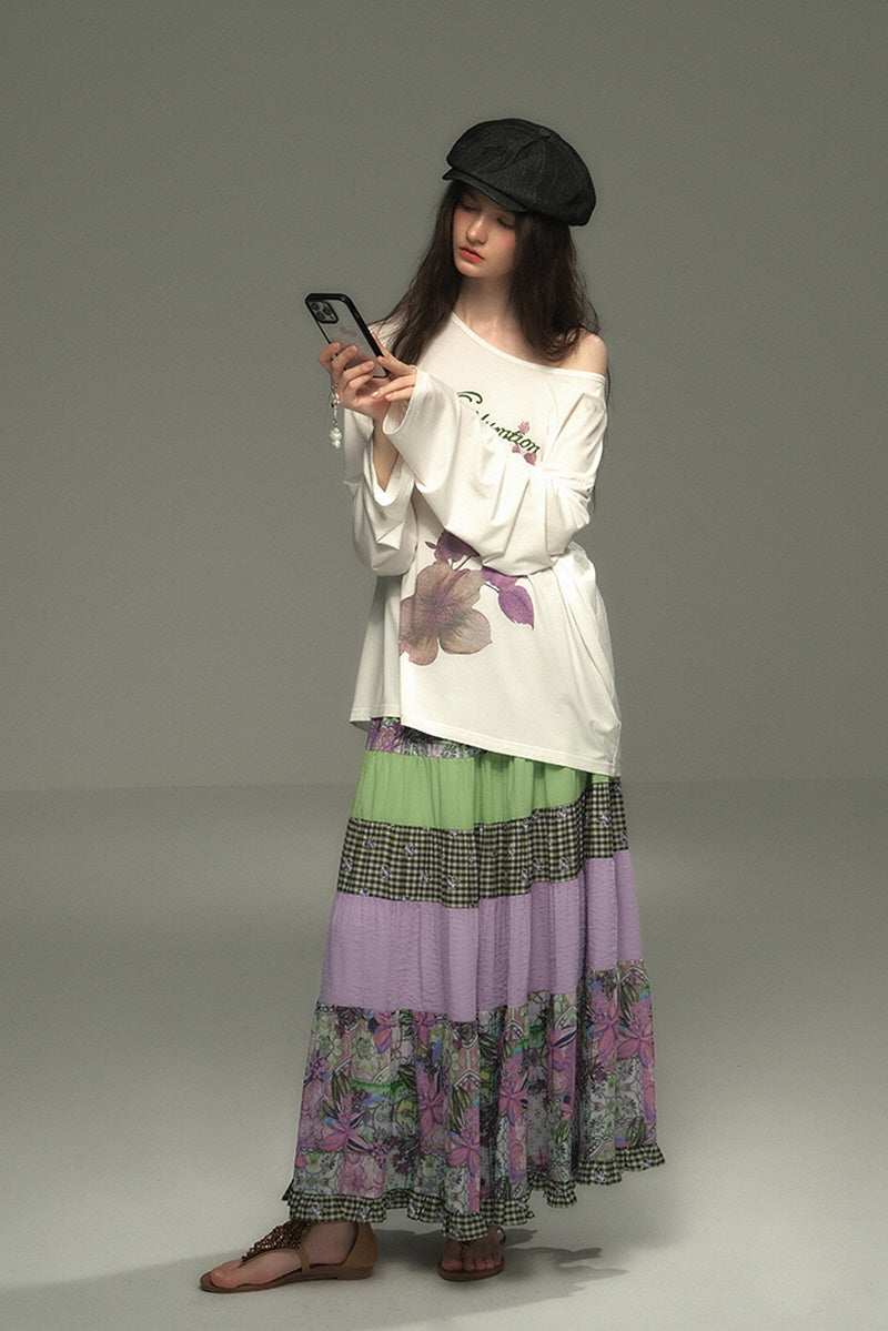 Layered Patchwork Vintage Long Skirt