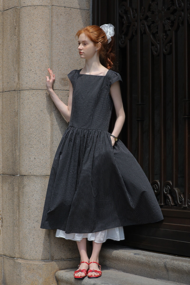 Square Neck Small Fly Sleeve Casual Dress