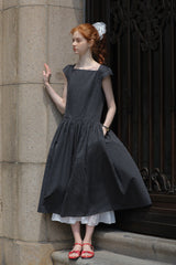 Square Neck Small Fly Sleeve Casual Dress