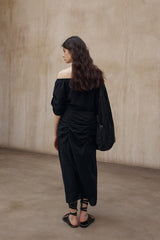 Crumpled Pleated One-Shoulder Maxi Dress