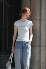 Alphabet Print Slim Fit Cap Sleeve T-Shirt