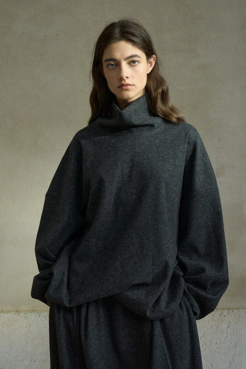 High-Neck Loose Knitted Sweatshirt