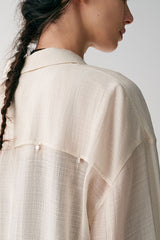 Lace-Up Dropped-Shoulder Long Sleeve Shirt