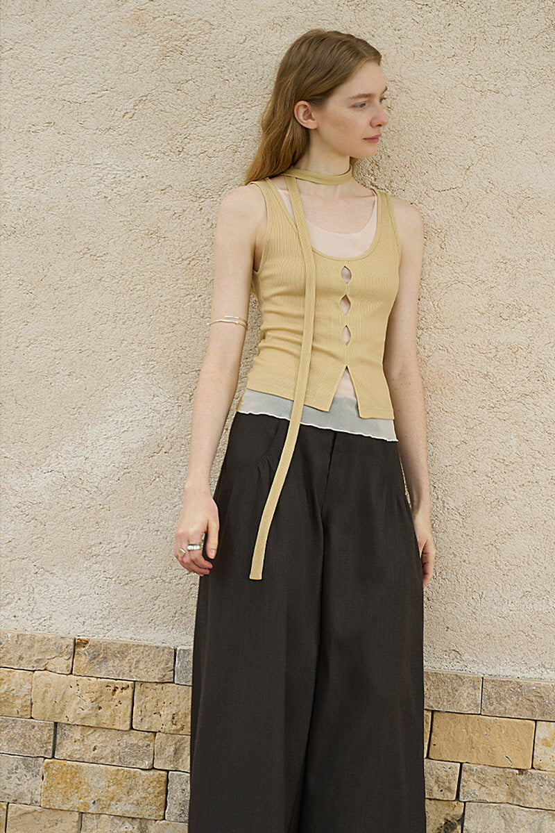 Cut-Out Cardigan Fake Two-Piece Vest