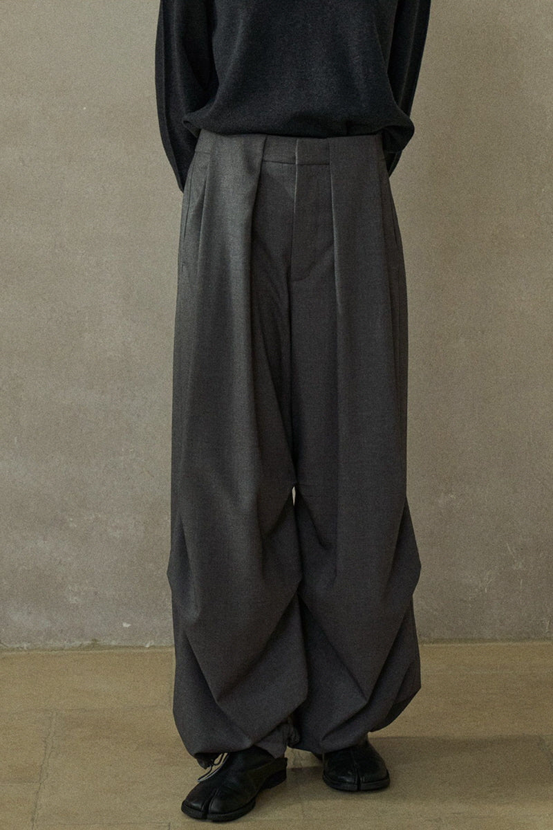 Three D-Pleated Fold-Top Wide-Leg Pants