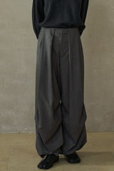 Three D-Pleated Fold-Top Wide-Leg Pants