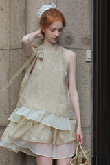 Halterneck Bow Tie Multi-layered Patchwork Dress