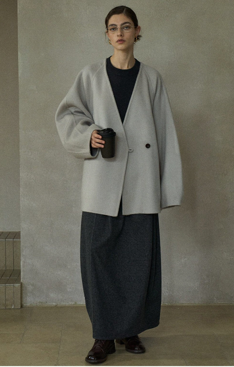 Horn Button V-Neck Reversible Duffle Jacket
