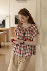 Elasticated Neckline Lace-Up Short Sleeve Shirt