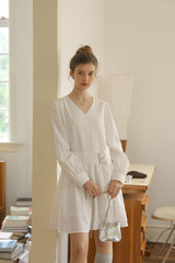 Double Belt Cinched V-Neck Long Sleeve Dress