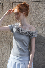 Korean Slim Off-Shoulder Ruffle Shirt