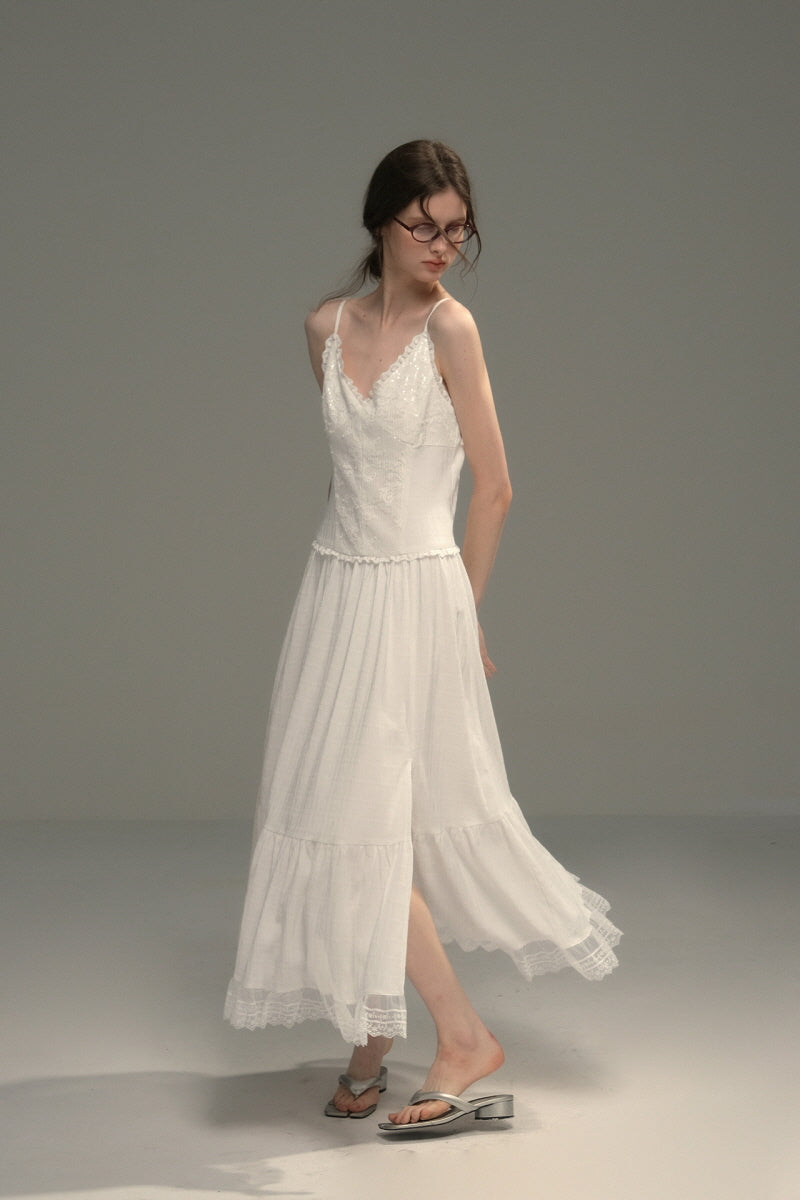 Sparkling Lace Patchwork Slip Dress
