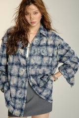 Tie-Dye Tassel Check Long-Sleeved Shirt
