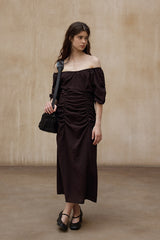 Crumpled Pleated One-Shoulder Maxi Dress