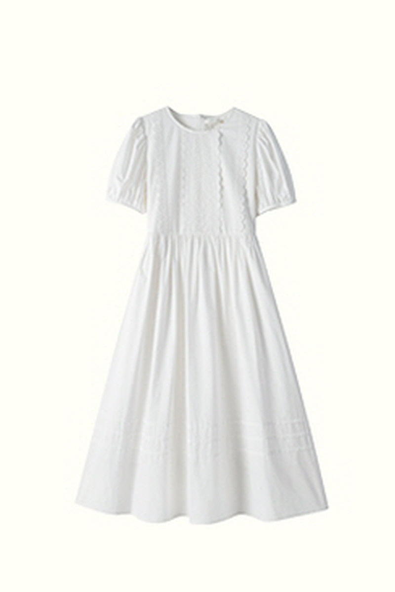 Puff Sleeve Round Neck Tie Bellflower Dress