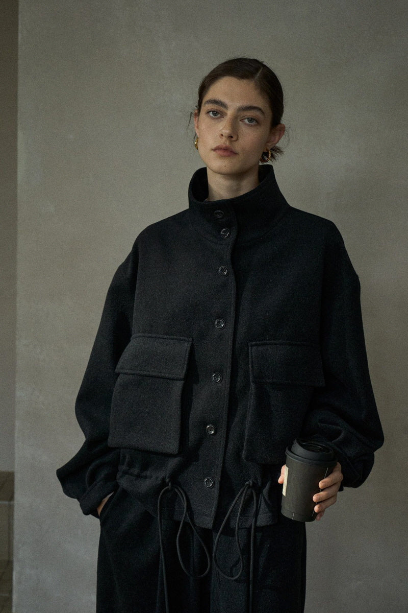 Stand-Up Collar Drawstring Short Jacket