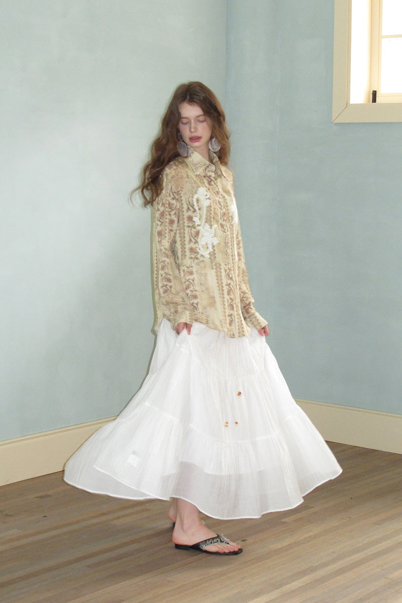 Tiered Pleated Sheer Maxi Skirt