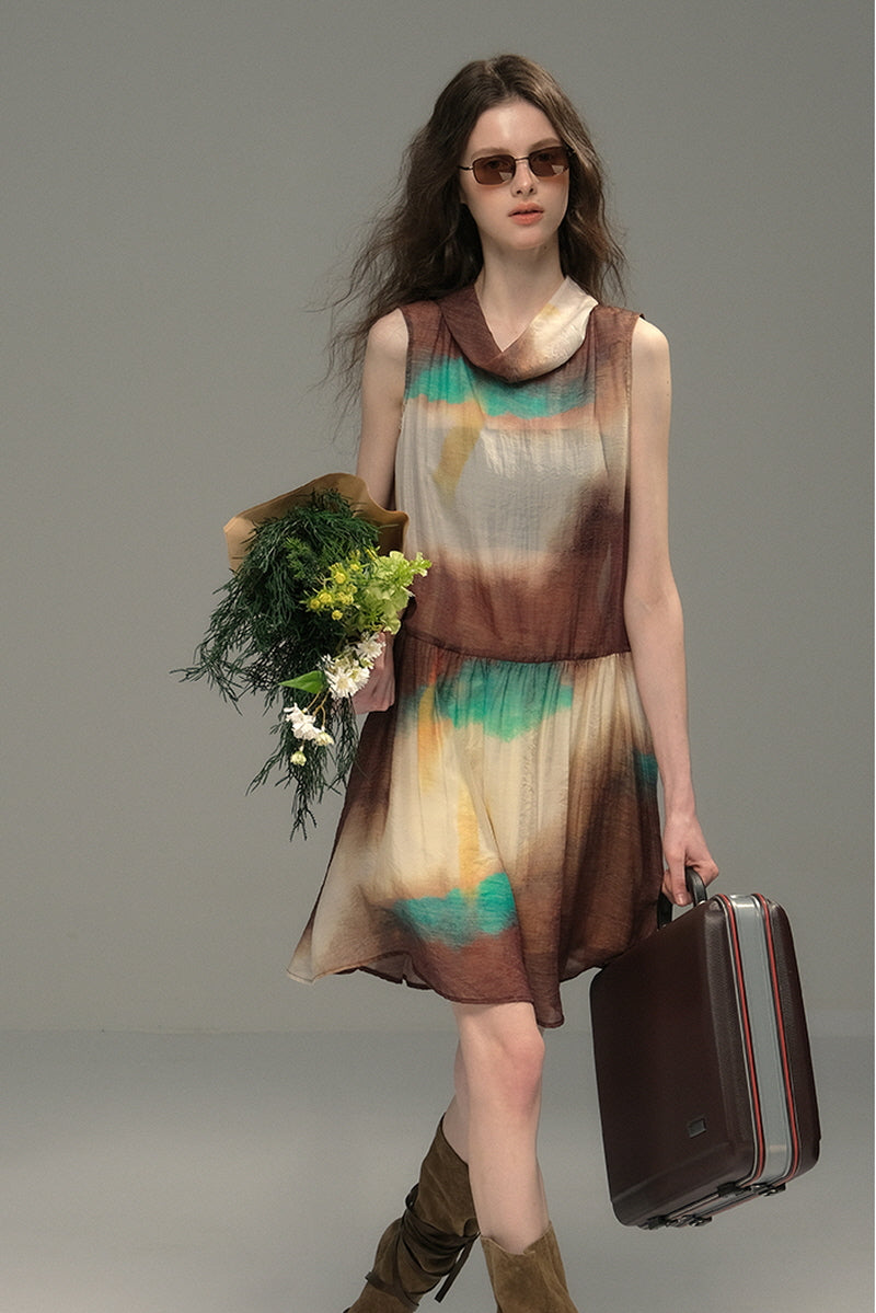 Smudge Lapel Sleeveless Vest Dress