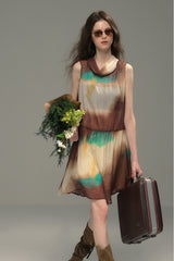 Smudge Lapel Sleeveless Vest Dress