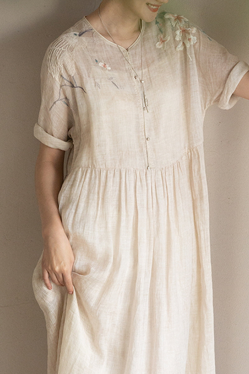 Embroidered Loose Long Dress