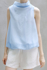 Swing Collar Sheer Shirred Top