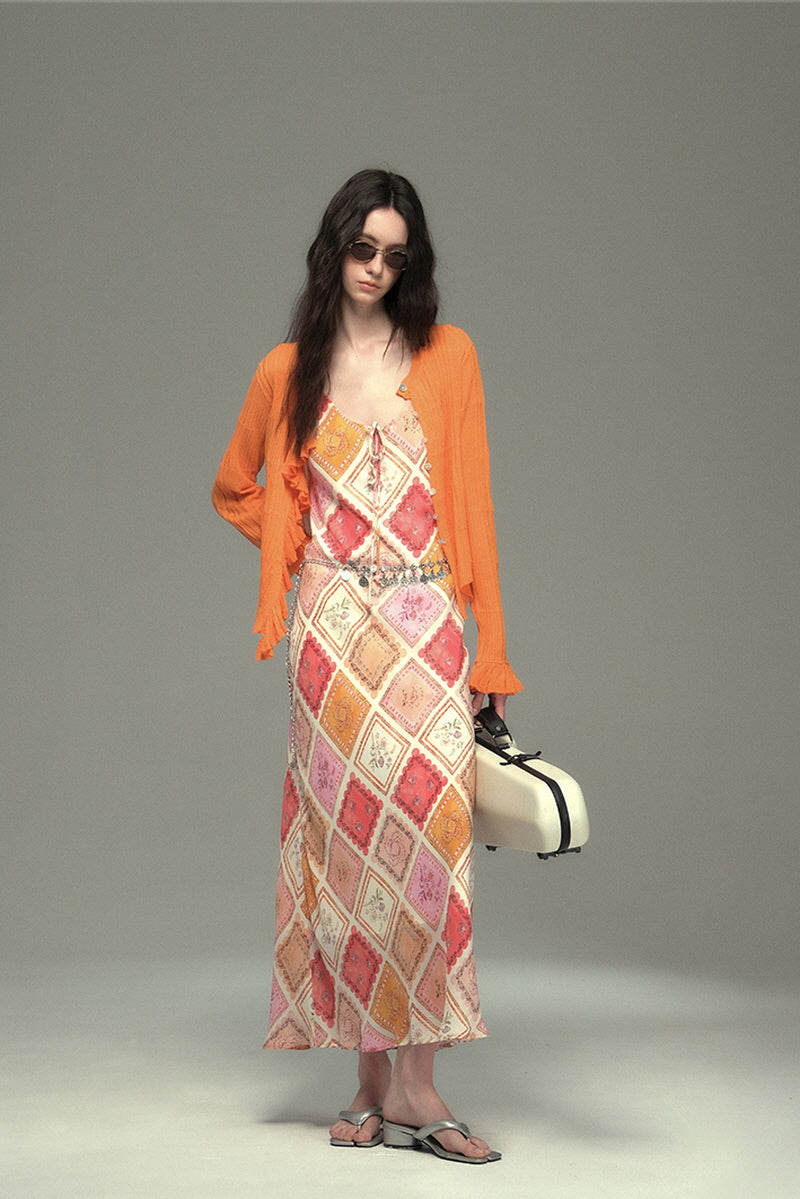 Bias-Cut Bohemian Pattern Slip Dress