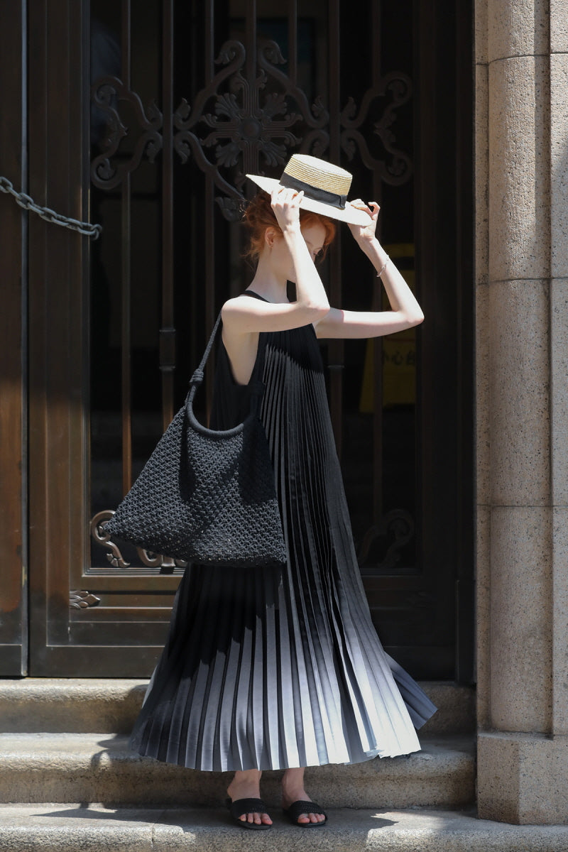 Gradient Pleated Halterneck Dress