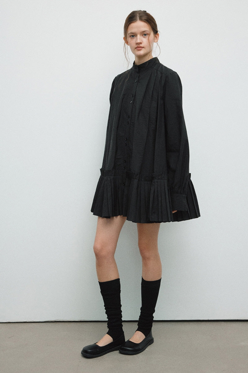 Sheer Pleated Midi Cardigan Dress