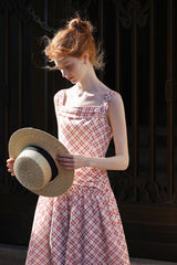 Square Neck Checkered Slip Dress
