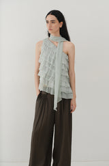 Asymmetrical Ruffle Slanted-Shoulder Top