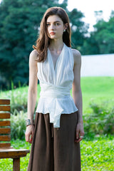Cross-Strap Ruffled Top