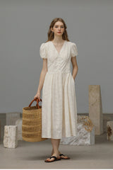 Gentle V-Neck Embroidered Long Dress