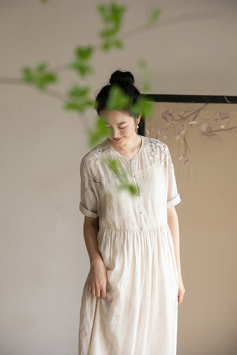 Embroidered Loose Long Dress