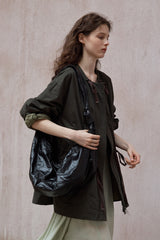 Washed Drawstring Crew Neck Jacket