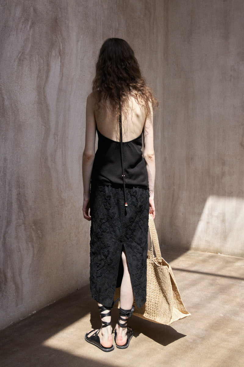 Embroidered Slit Midi Skirt