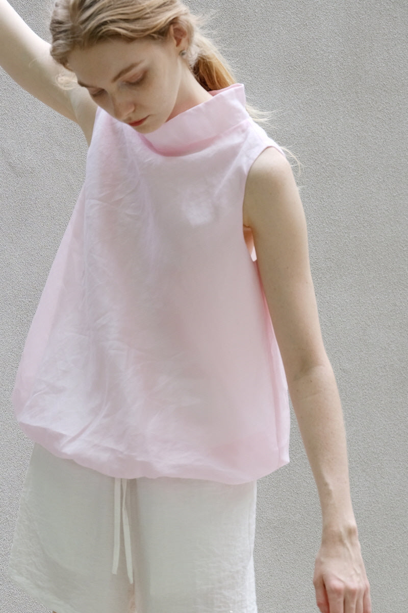Swing Collar Sheer Shirred Top