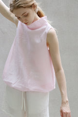 Swing Collar Sheer Shirred Top