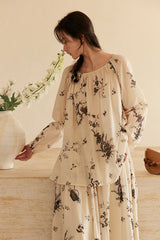 French Botanical Print Loose Shirt