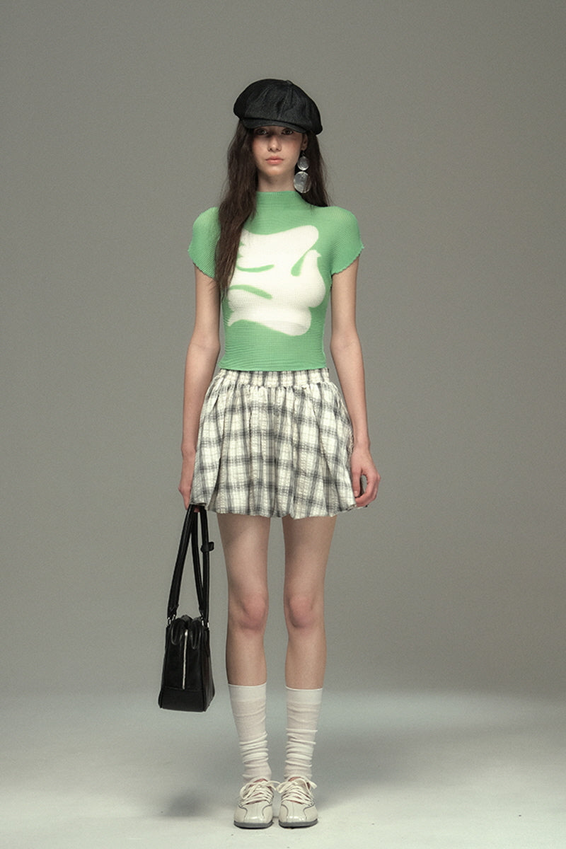 Pleated Check Flying Pigeon T-Shirt