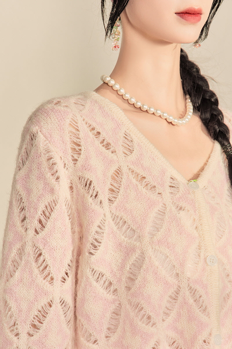Cut-Out Woven Loose Cardigan