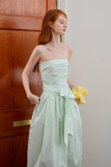 Green Irregular Tie Bow Bandeau Dress