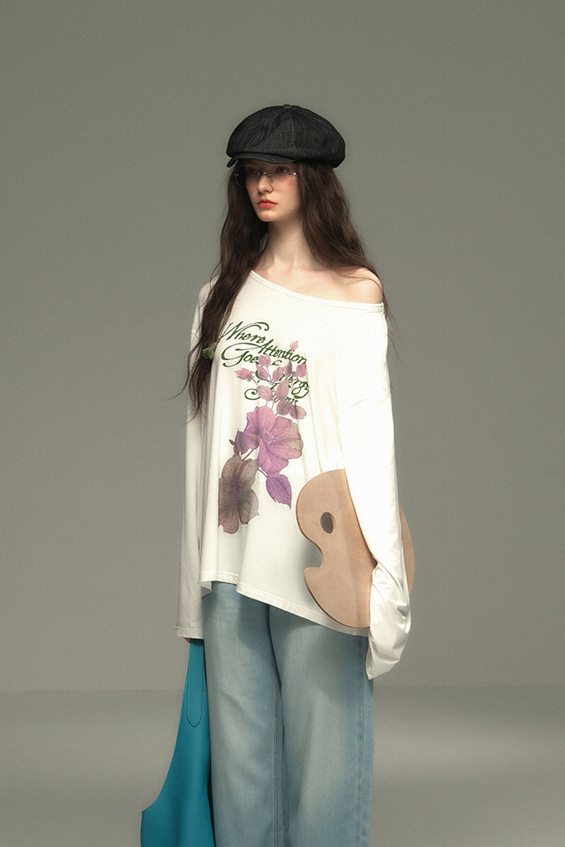 Asymmetrical Neckline Long Sleeve T-Shirt