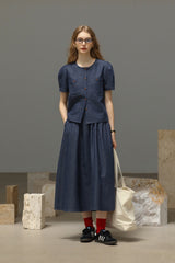 Gathered High Waist Midi Skirt