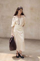 Crumpled Pleated One-Shoulder Maxi Dress