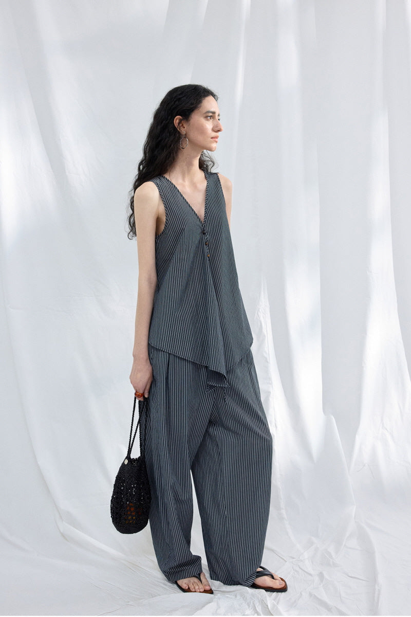 Lace-Up V-Neck Irregular Sleeveless Top