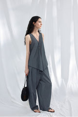 Lace-Up V-Neck Irregular Sleeveless Top